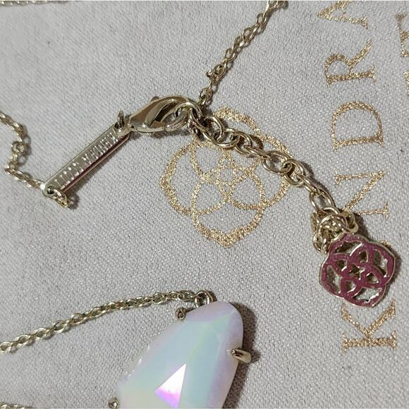 Kendra Scott White Iridescent Isla Pendant Necklace Rare HTF gold tone - Picture 10 of 11